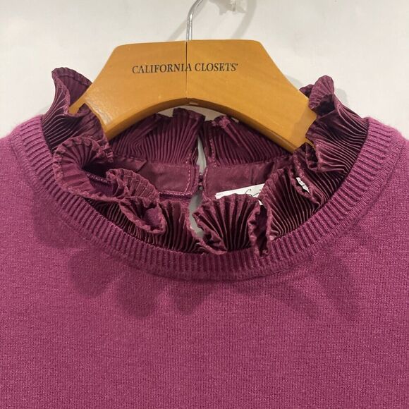 Siani Milano Wine Long Sleeve Sweater Ruffle Neck Double Layer Size S Festive - Picture 2 of 12